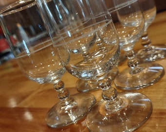 Vintage Libbey Glass Knob Hill Etched line Band Pattern Wine Glass Set Of 6