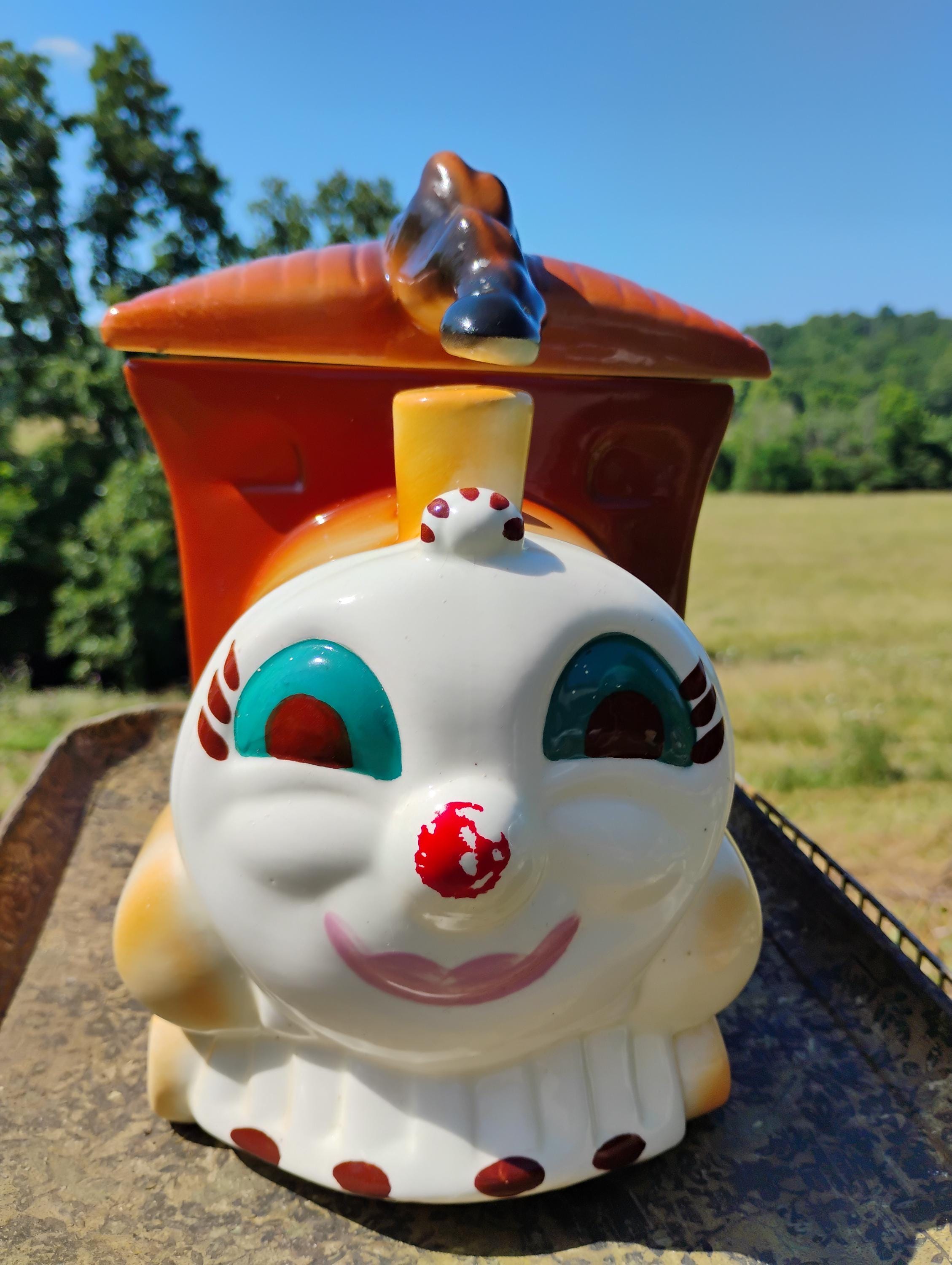 Sierra Vista Happy Train Cookie Jar Vintage Collectible Display Container 1950 California Made in USA