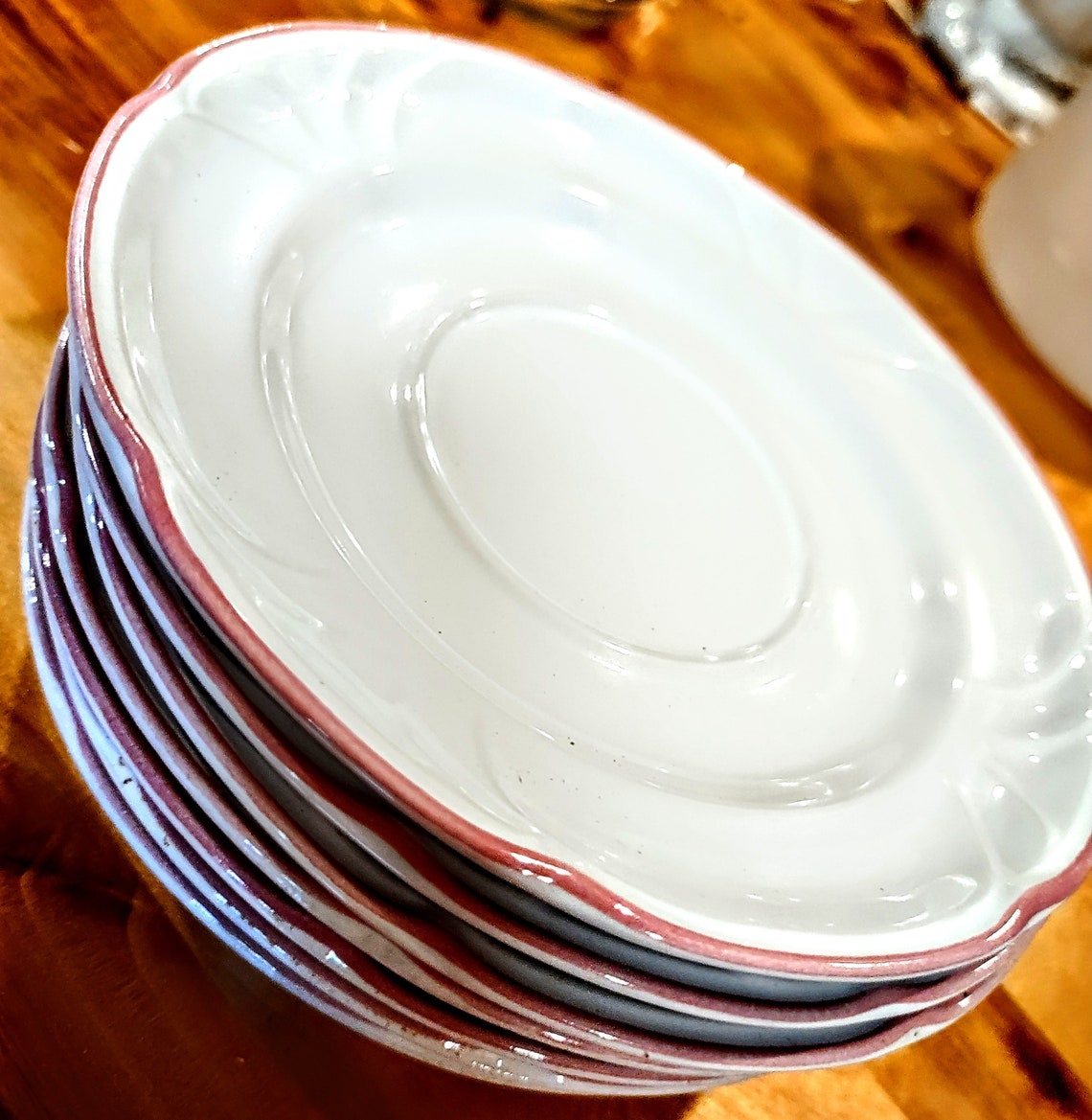 Victoriana Pink Rose China Saucer Plate Stoneware Set of 7 Tea Party ...