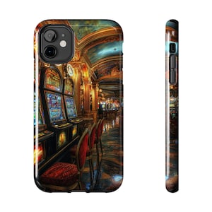 Capa de celular resistente com caça-níqueis Las Vegas, capa de celular durável, capa de iPhone com caça-níqueis, capa de celular com tema de jogo, presente para amantes de cassino
