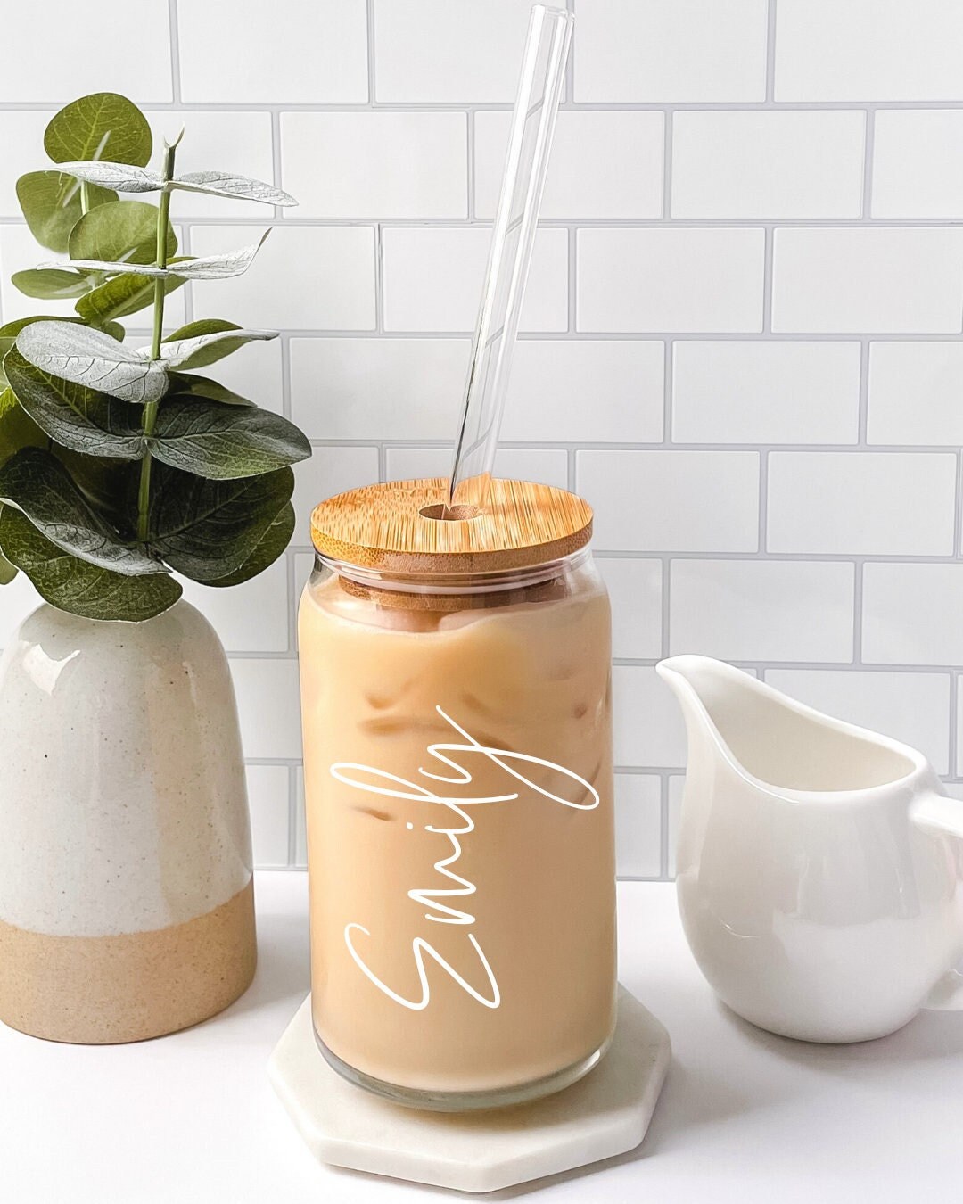 Personalized Iced Coffee Cup Glass Can Soda Cup With Lid and Straw ...
