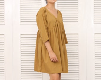 Vestido de lino de manga larga - vestido corto de lino - vestido corto de verano - ropa de lino para mujer – vestido de verano de lino de manga larga para mujer