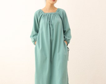 Long Sleeved Linen Dress – Linen Clothing for Women – Loose Fitting Linen Dress - Oversize Linen Tunic Dress -  Maxi Linen Dress
