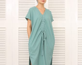 Short Sleeved Linen Dress – Linen Long Dress for Women - Summer Long Dress - Linen Clothing for Women