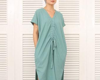 Kurzarm Leinenkleid - Leinen langes Kleid für Frauen - Sommer langes Kleid - Leinenkleidung für Frauen