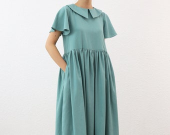 Short Sleeved Linen Dress – Loose Fitting Linen Dress -  Cocktail Linen Dress - Summer Dress - Linen Clothing for Women