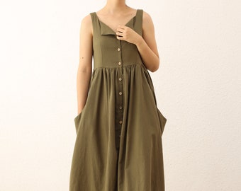 Long Linen Dress – Linen Summer Dress – Linen Maxi Dress – Sleeveless Linen Dress – Washed Linen Dress – Linen Dress with Pockets