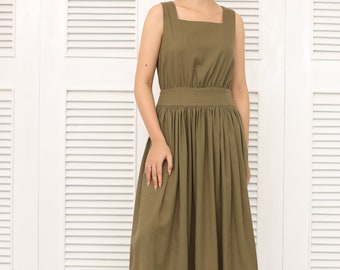 Midi Linen Dress – Linen Slip Dress - Linen Sleeveless Dress – Linen Dress for Woman with Pockets - Sleeveless Linen Summer Dress