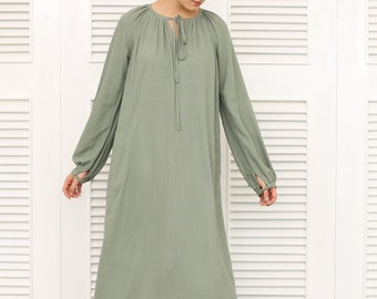 Abito in lino con maniche lunghe - Abito estivo lungo - Abbigliamento in lino per donna - Abito estivo in lino a maniche lunghe per donna