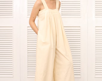 Linen Jumpsuit Women  - Wide Leg Jumpsuit Women - Linen Clothing for Women – Bohemian Oversized Jumpsuit -  Plus Size Linen Overalls Women