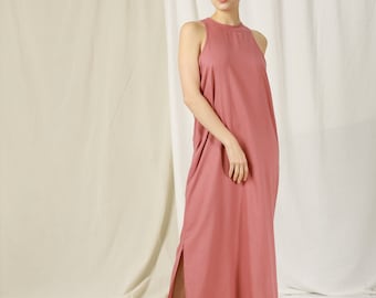 Zomerjurk dames – mouwloze maxi-jurk – grote maten jurk – linnen kleding – strandlinnen jurk – minimalistische linnen jurk