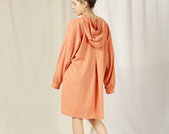 Oversize Linen Shirt Dress with Hoodie – Hooded Dress Women – Long Bohemian Tunic Dress – Linen Tunic Dress – Hooded Linen Tunic