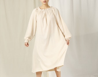 Linen Night Dress – Women Summer Dress – Maxi Linen Dress with Long Sleeves – Long Nightgown Dress – Plus Size Linen Dress