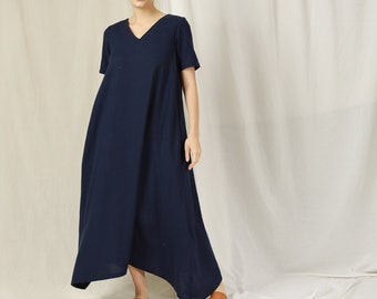 Linen Maxi Dress - Linen Dress with Pockets and Belt - Linen Clothing for Women – Short Sleeved Linen Summer Dress for Women