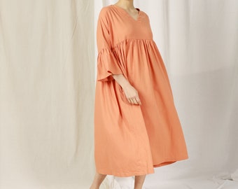 Vestido de lino extragrande con mangas acampanadas – Vestido bohemio de lino – Vestido largo de lino – Vestido de lino con escote en V profundo