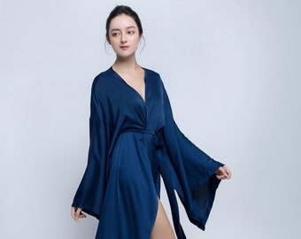Bridal Long Silk Robe - Wedding Robe - Floor Length Gown - Silky Kimono Sleeves Long Robe  - Long Women's Robe - Long Robe