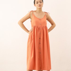 Vestido de lino con tirantes anchos - Vestido de verano de lino con botones para mujer - Vestido playero de lino - Vestido de lino sin espalda para verano