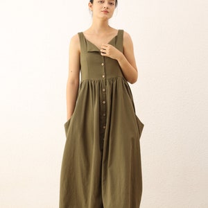 Long Linen Dress Linen Summer Dress Linen Maxi Dress Sleeveless Linen Dress Washed Linen Dress Linen Dress with Pockets image 1