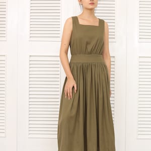 Midi Linen Dress – Linen Slip Dress - Linen Sleeveless Dress – Linen Dress for Woman with Pockets - Sleeveless Linen Summer Dress