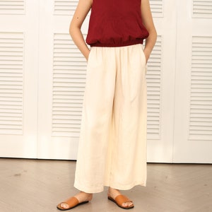 Wide-Leg Linen Pants -  Linen Trousers For Women, Summer Linen Culottes - Linen Pants Women, Linen Pants Relaxed Fit