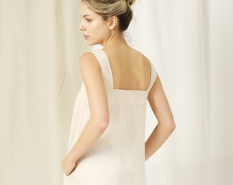 Linen Summer Dress – Square Neck Linen Dress – Sleeveless Linen Dress – Linen Nightgown Dress – Linen Slip Dress