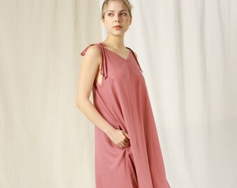 Deep V Dress – Slip Linen Dress with straps – Adjustable Linen Dress – Linen Maxi Dress – Linen Slip Dress – Slip Midi Dress