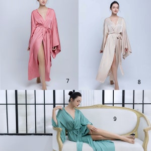Plus Size Silk Robe for Women Bridesmaid Robe Silk Kimono Robe Floor Length for Women Long Robe for Bridal image 7