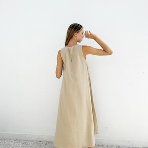 Long Linen square neck Dress Linen Dress with Pockets Linen Summer Dress Linen Maxi Dress Sleeveless Linen Dress image 2