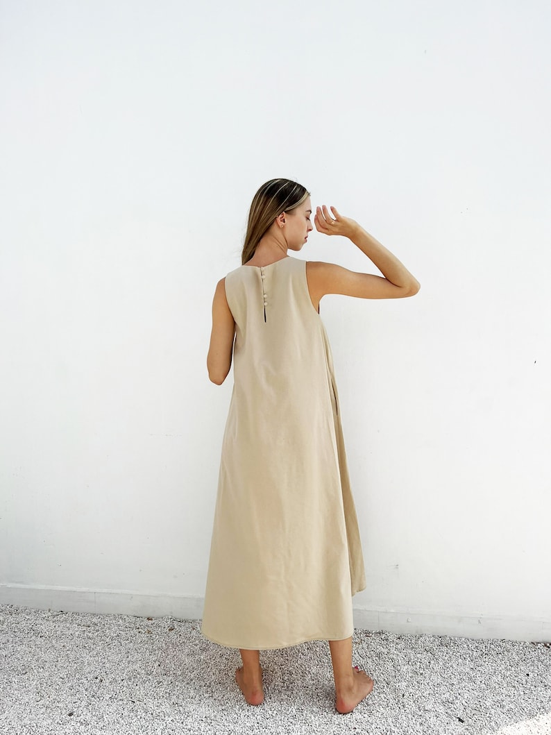Long Linen square neck Dress Linen Dress with Pockets Linen Summer Dress Linen Maxi Dress Sleeveless Linen Dress image 2