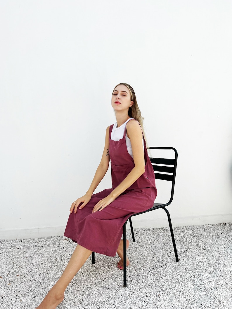 Linen Apron Dress Linen Long Pinafore Dress Overall Dress Maxi Jumper Dress Washed Linen Pinafore Dress Summer Pinafore image 5