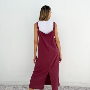 Linen Apron Dress Linen Long Pinafore Dress Overall Dress Maxi Jumper Dress Washed Linen Pinafore Dress Summer Pinafore image 2