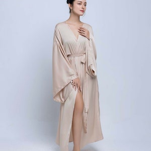 Plus Size Silk Robe for Women Bridesmaid Robe Silk Kimono Robe Floor Length for Women Long Robe for Bridal image 4