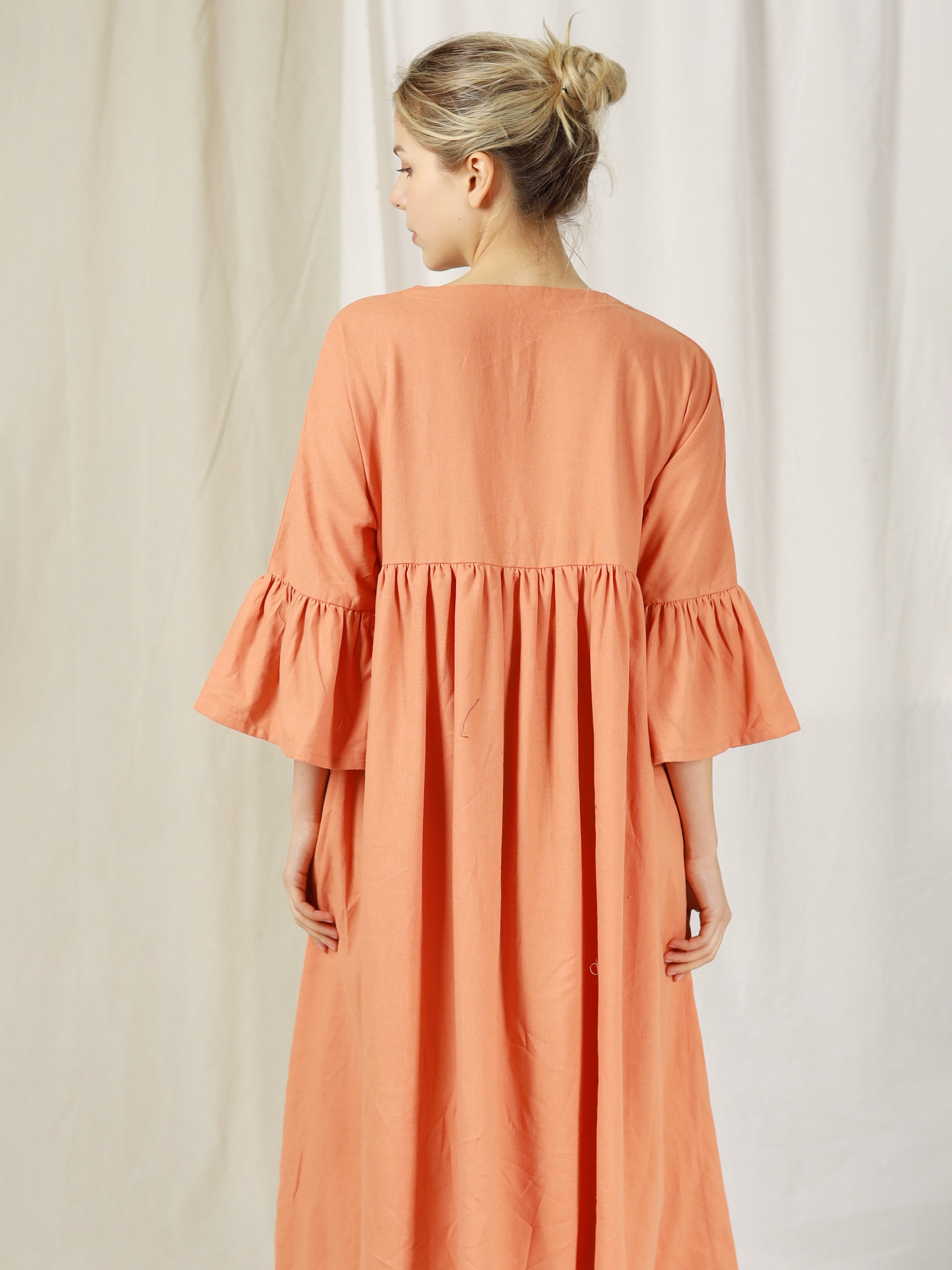 bell sleeve linen dress Kali Long Sleeve Linen Fit & Flare Dress