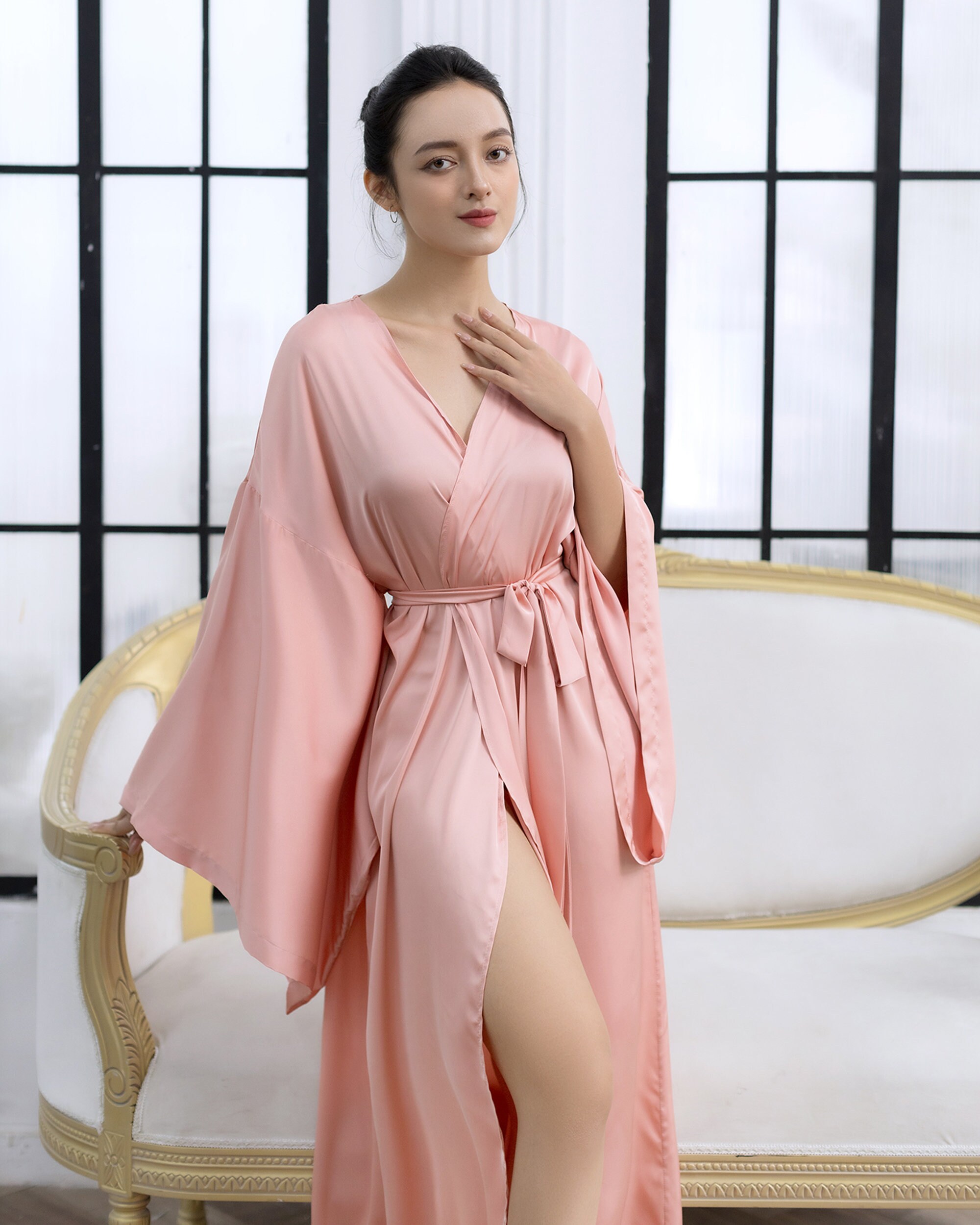 Plus Size Silk Robe for Women Bridesmaid Robe Pink Color Etsy