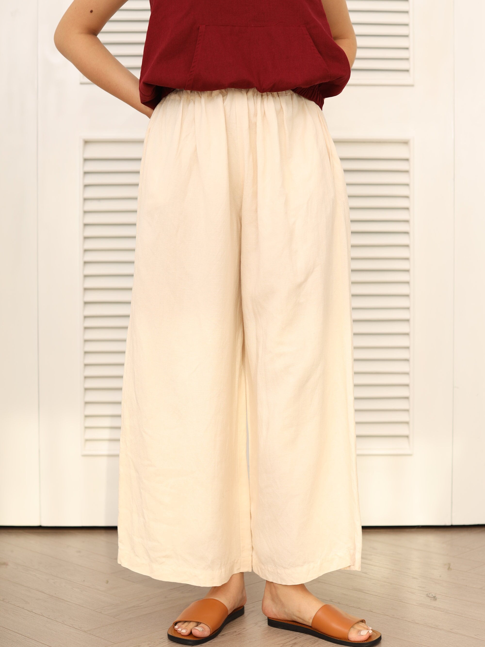 Wideleg Linen Pants Trousers For Women, Summer Culottes String Of Dolphins Trailing Plants Hanging Baskets In Full Sun