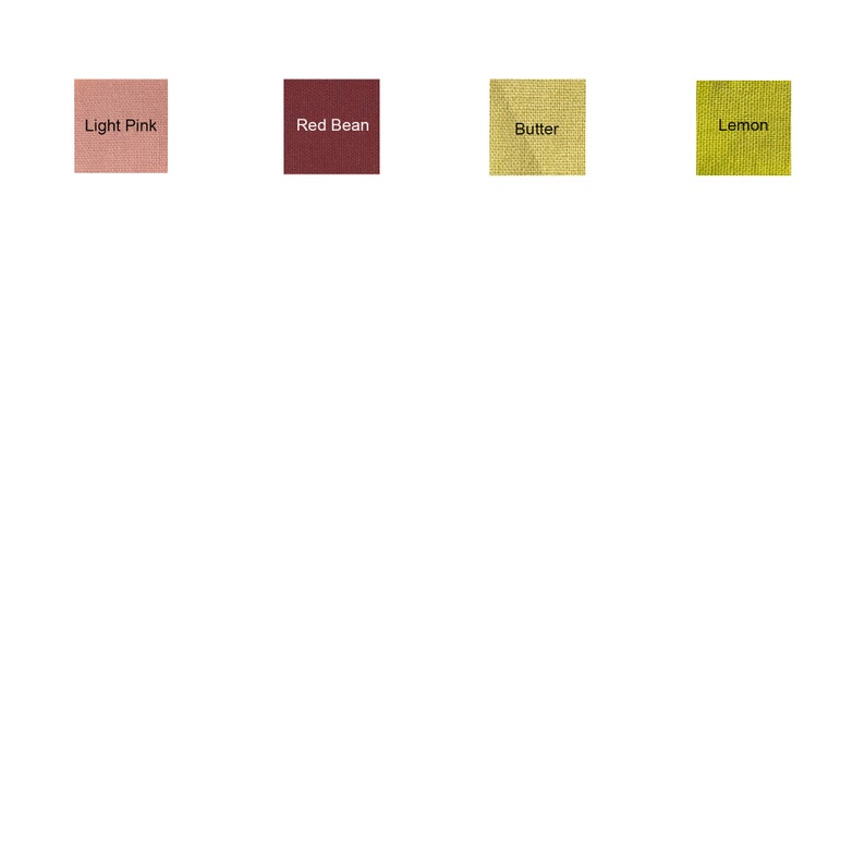 Puede incluir: Cuatro muestras de tela en diferentes colores: rosa claro, rojo frijol, mantequilla y lim&oacute;n.