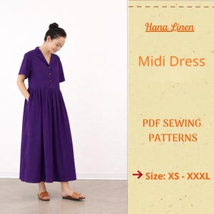 Casual Midi Dress for Women Pattern – Oversized Button Front Midi Dress with Danton Collar - Instant Download - Easy PDF