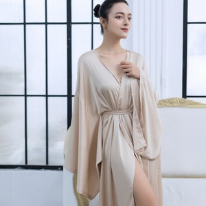 Plus Size Silk Robe for Women Bridesmaid Robe Silk Kimono Robe Floor Length for Women Long Robe for Bridal image 5