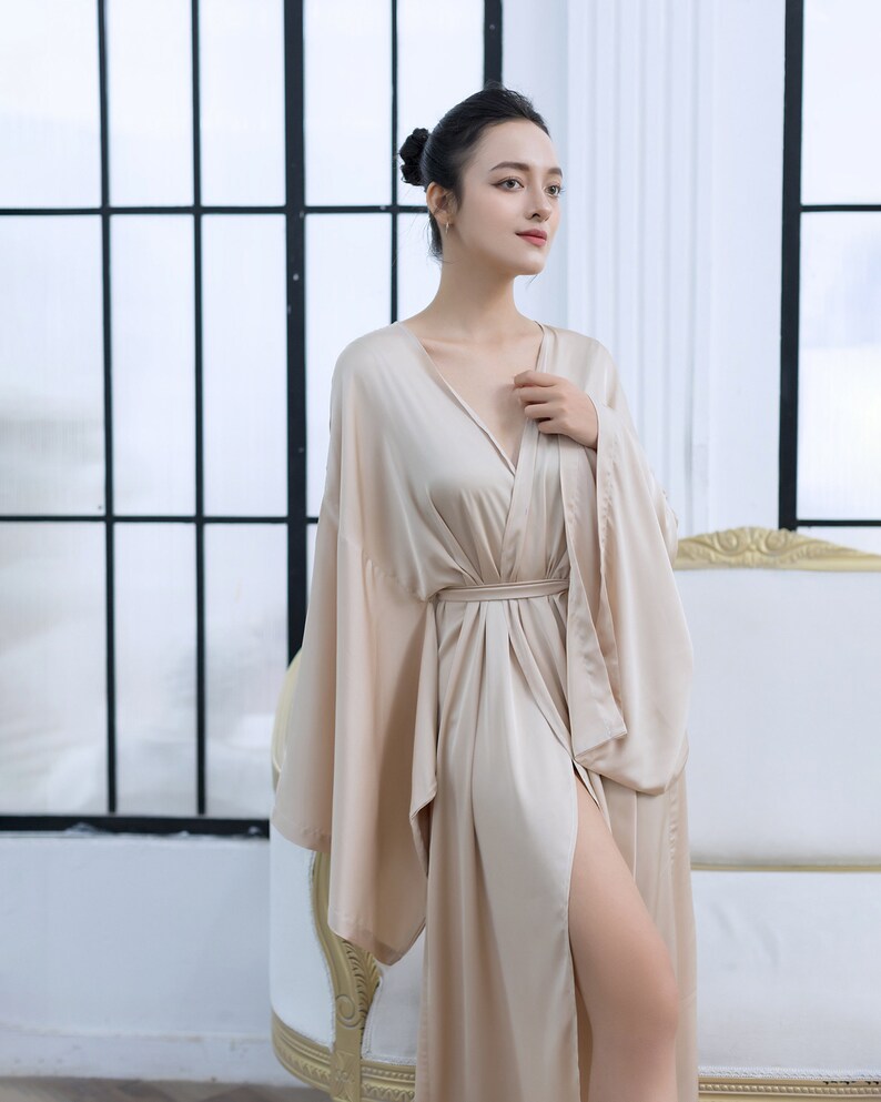 Plus Size Silk Robe for Women Bridesmaid Robe Silk Kimono Robe Floor Length for Women Long Robe for Bridal image 5