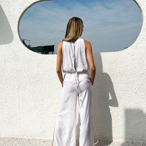 Linen Set Clothing Long Linen Pants and Linen Top Sleeveless Linen Beach Suit Linen Wide Trousers Linen Top Sleeveless image 8