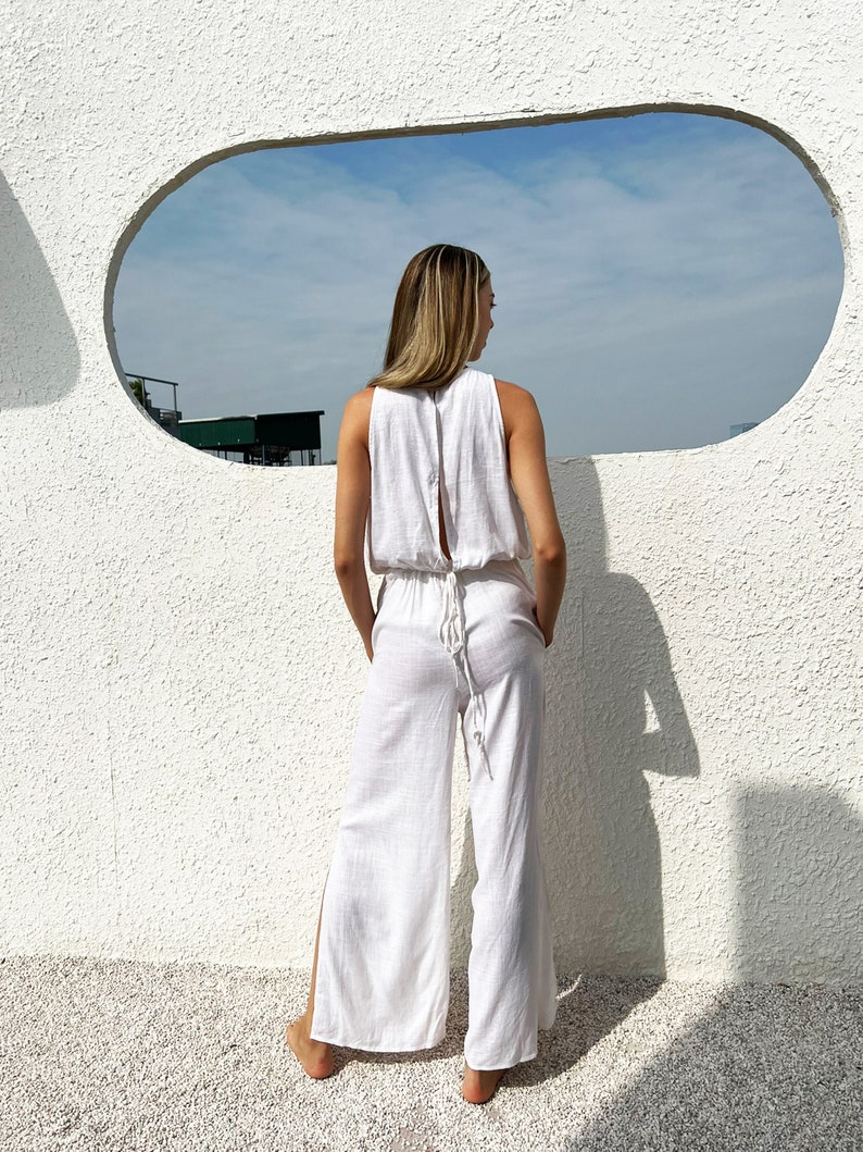 Linen Set Clothing Long Linen Pants and Linen Top Sleeveless Linen Beach Suit Linen Wide Trousers Linen Top Sleeveless image 8