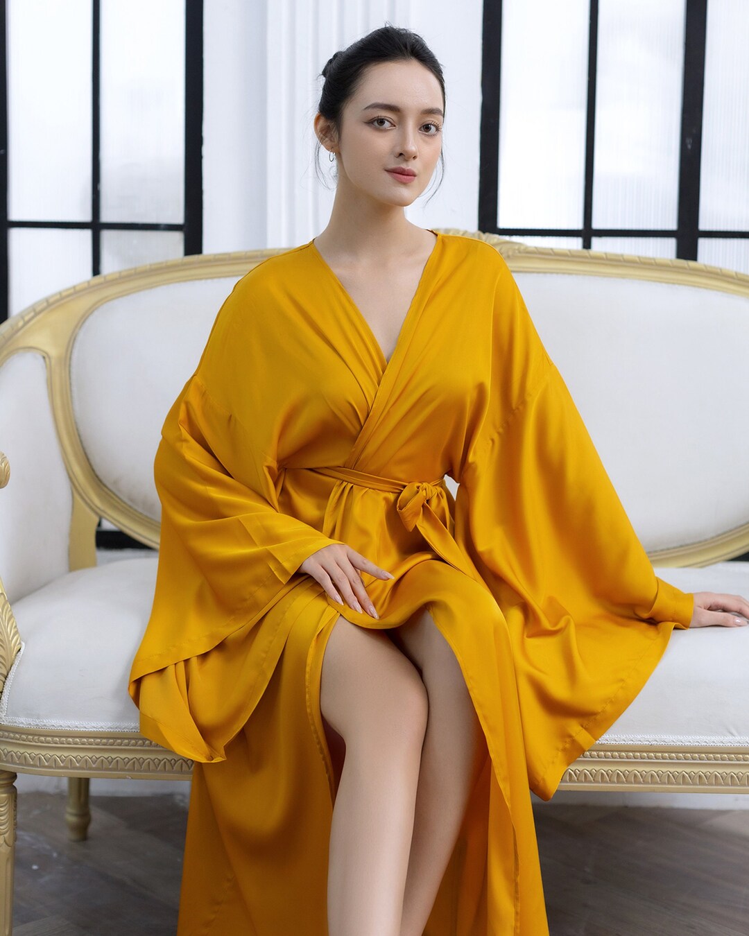 Bridal Long Silk Robe Silky Kimono Sleeves Long Robe Silk Etsy