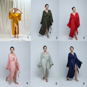 Plus Size Silk Robe for Women Bridesmaid Robe Mint Color Silk Kimono Robe Floor Length for Women Long Robe for Bridal zdjęcie 7