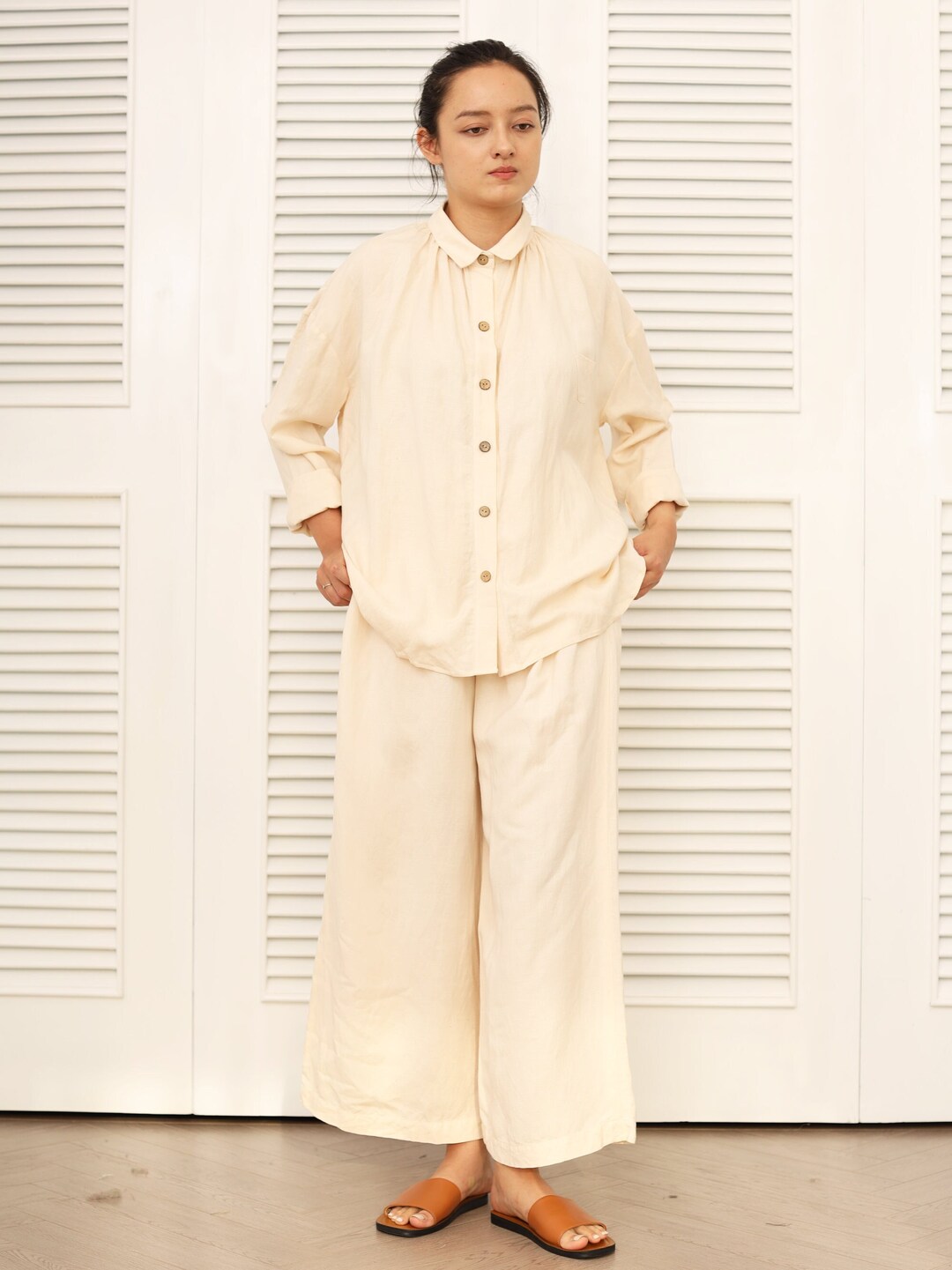 New Linen Shirt Cardigan Long Sleeve Set main image 0