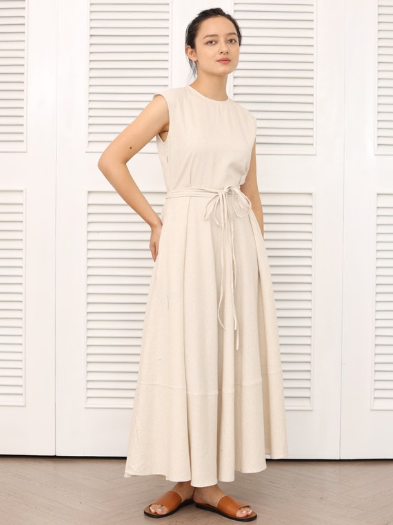 Long Linen Dress – Linen Summer Dress – Linen Maxi Dress – Sleeveless Linen Dress – Washed Linen Dress – Linen Dress with Pockets