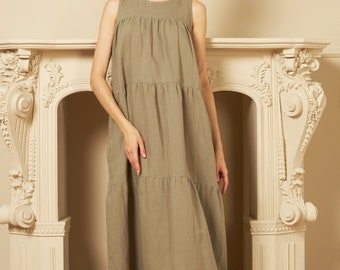 Summer Dress Sleeveless Dress Soft Casual Loose Dress Tunics - Womens Linen Summer Dress - Long Dress for Women - Boho Style Dress