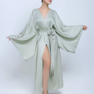 Plus Size Silk Robe for Women Bridesmaid Robe Mint Color Silk Kimono Robe Floor Length for Women Long Robe for Bridal zdjęcie 3