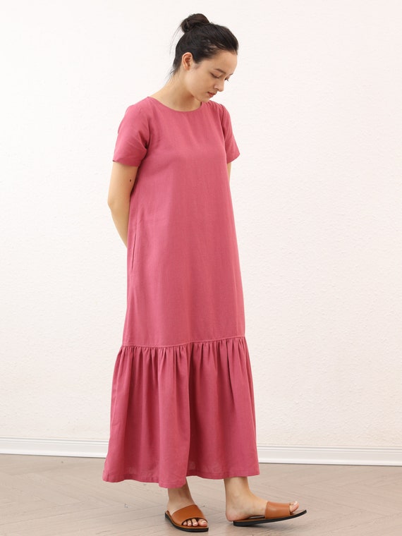 short sleeve ruffle maxi dress Floral Loose Ruffle Adorable Short Sleeves Round Neck Maxi Dress