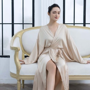 Plus Size Silk Robe for Women Bridesmaid Robe Silk Kimono Robe Floor Length for Women Long Robe for Bridal image 3