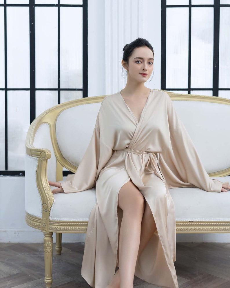Plus Size Silk Robe for Women Bridesmaid Robe Silk Kimono Robe Floor Length for Women Long Robe for Bridal image 3